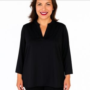 Violet & Claire Black Collarless Hi Lo Blouse Sz XL